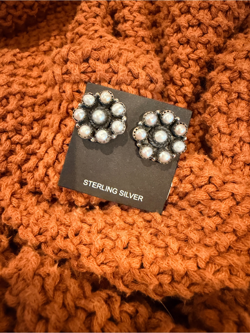 Sterling Silver Pearl Cluster Stud Earrings